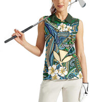 Personalised Hawaii Tribal Humpback Whale Women Sleeveless Polo Shirt Omaomao Hibiscus Seamless Pattern LT9 - Polynesian Pride