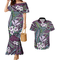 Personalised Hawaii Tribal Humpback Whale Couples Matching Mermaid Dress and Hawaiian Shirt Poni Hibiscus Seamless Pattern