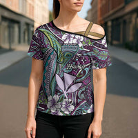 Personalised Hawaii Tribal Humpback Whale Cross Shoulder Shirt Poni Hibiscus Seamless Pattern