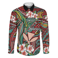 Personalised Hawaii Tribal Humpback Whale Family Matching Long Sleeve Bodycon Dress and Hawaiian Shirt Ulaula Hibiscus Seamless Pattern