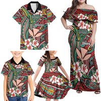 Personalised Hawaii Tribal Humpback Whale Family Matching Off Shoulder Maxi Dress and Hawaiian Shirt Ulaula Hibiscus Seamless Pattern LT9 - Polynesian Pride