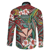 Personalised Hawaii Tribal Humpback Whale Family Matching Short Sleeve Bodycon Dress and Hawaiian Shirt Ulaula Hibiscus Seamless Pattern