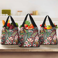 Personalised Hawaii Tribal Humpback Whale Grocery Bag Ulaula Hibiscus Seamless Pattern
