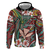 Personalised Hawaii Tribal Humpback Whale Hoodie Ulaula Hibiscus Seamless Pattern