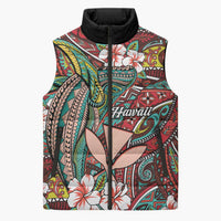 Personalised Hawaii Tribal Humpback Whale Sleeveless Puffer Jacket Ulaula Hibiscus Seamless Pattern