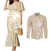 Custom Indo Fijians Couples Matching Mermaid Dress and Long Sleeve Button Shirt Fiji ke Hindustani Polyneisan Paisley Beige Style LT9 Beige - Polynesian Pride