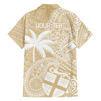 Custom Indo Fijians Family Matching Off The Shoulder Long Sleeve Dress and Hawaiian Shirt Fiji ke Hindustani Polyneisan Paisley Beige Style