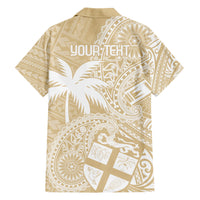 Custom Indo Fijians Family Matching Short Sleeve Bodycon Dress and Hawaiian Shirt Fiji ke Hindustani Polyneisan Paisley Beige Style