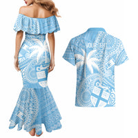 Custom Indo Fijians Couples Matching Mermaid Dress and Hawaiian Shirt Fiji ke Hindustani Polyneisan Paisley Blue Style LT9 - Polynesian Pride