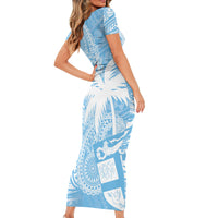 Custom Indo Fijians Short Sleeve Bodycon Dress Fiji ke Hindustani Polyneisan Paisley Blue Style