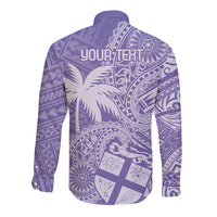 Custom Indo Fijians Long Sleeve Button Shirt Fiji ke Hindustani Polyneisan Paisley Purple Style