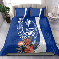 Blue Guam Hafa Adai Bedding Set Tropical Flowers with Polynesian Pattern
