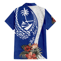Blue Guam Hafa Adai Family Matching Mermaid Dress and Hawaiian Shirt Tropical Flowers with Polynesian Pattern
