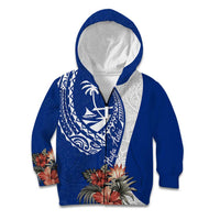 Blue Guam Hafa Adai Kid Hoodie Tropical Flowers with Polynesian Pattern