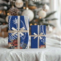 Blue Guam Hafa Adai Wrapping Paper Tropical Flowers with Polynesian Pattern - Polynesian Pride