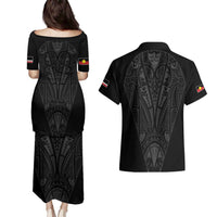 Queensland Maori Rugby Nga Hau e Wha Couples Matching Puletasi and Hawaiian Shirt Black Motif LT9 - Polynesian Pride