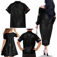 Queensland Maori Rugby Nga Hau e Wha Family Matching Off The Shoulder Long Sleeve Dress and Hawaiian Shirt Black Motif