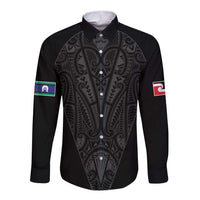 Queensland Maori Rugby Nga Hau e Wha Long Sleeve Button Shirt Black Motif