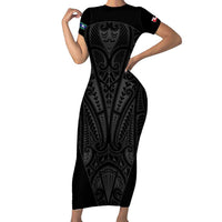 Queensland Maori Rugby Nga Hau e Wha Short Sleeve Bodycon Dress Black Motif LT9 Long Dress Black - Polynesian Pride