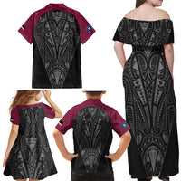 Queensland Maori Rugby Nga Hau e Wha Family Matching Off Shoulder Maxi Dress and Hawaiian Shirt Maroon Motif