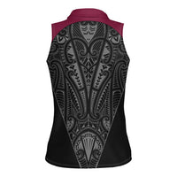 Queensland Maori Rugby Nga Hau e Wha Women Sleeveless Polo Shirt Maroon Motif