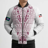 Queensland Maori Rugby Nga Hau e Wha Bomber Puffer Jacket White Motif - Polynesian Pride