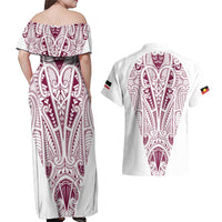 Queensland Maori Rugby Nga Hau e Wha Couples Matching Off Shoulder Maxi Dress and Hawaiian Shirt White Motif