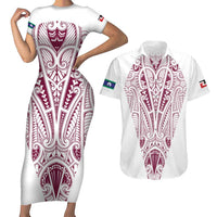 Queensland Maori Rugby Nga Hau e Wha Couples Matching Short Sleeve Bodycon Dress and Hawaiian Shirt White Motif