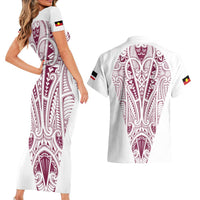Queensland Maori Rugby Nga Hau e Wha Couples Matching Short Sleeve Bodycon Dress and Hawaiian Shirt White Motif