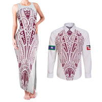 Queensland Maori Rugby Nga Hau e Wha Couples Matching Tank Maxi Dress and Long Sleeve Button Shirt White Motif