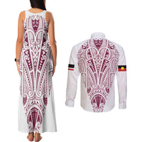 Queensland Maori Rugby Nga Hau e Wha Couples Matching Tank Maxi Dress and Long Sleeve Button Shirt White Motif
