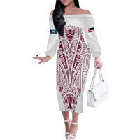 Queensland Maori Rugby Nga Hau e Wha Off The Shoulder Long Sleeve Dress White Motif LT9 Women White - Polynesian Pride