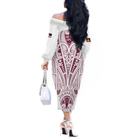 Queensland Maori Rugby Nga Hau e Wha Off The Shoulder Long Sleeve Dress White Motif LT9 - Polynesian Pride