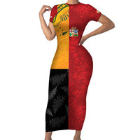 Custom British Lions-AUNZ Family Matching Short Sleeve Bodycon Dress and Hawaiian Shirt Australia-New Zealand Indigenous Motif