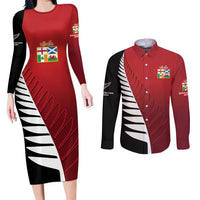 Custom British Lions New Zealand Couples Matching Long Sleeve Bodycon Dress and Long Sleeve Button Shirt Half Black Fern