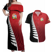 Custom British Lions New Zealand Couples Matching Off Shoulder Maxi Dress and Hawaiian Shirt Half Black Fern