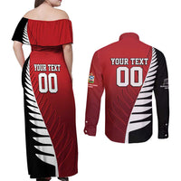 Custom British Lions New Zealand Couples Matching Off Shoulder Maxi Dress and Long Sleeve Button Shirt Half Black Fern