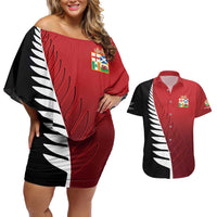 Custom British Lions New Zealand Couples Matching Off Shoulder Short Dress and Hawaiian Shirt Half Black Fern