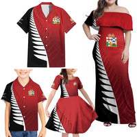 Custom British Lions New Zealand Family Matching Off Shoulder Maxi Dress and Hawaiian Shirt Half Black Fern