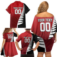 Custom British Lions New Zealand Family Matching Off Shoulder Short Dress and Hawaiian Shirt Half Black Fern