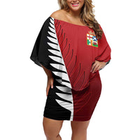 Custom British Lions New Zealand Family Matching Off Shoulder Short Dress and Hawaiian Shirt Half Black Fern