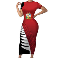 Custom British Lions New Zealand Family Matching Short Sleeve Bodycon Dress and Hawaiian Shirt Half Black Fern