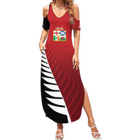 Custom British Lions New Zealand Family Matching Summer Maxi Dress and Hawaiian Shirt Half Black Fern