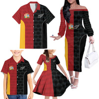 Custom British Lions New Zealand Family Matching Off The Shoulder Long Sleeve Dress and Hawaiian Shirt Sporty Style