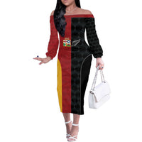Custom British Lions New Zealand Off The Shoulder Long Sleeve Dress Sporty Style LT9 Women Black - Polynesian Pride