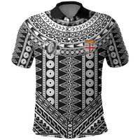 Fiji Custom Rugby National Heritage Polo Shirt Black Traditional Masi Inspired