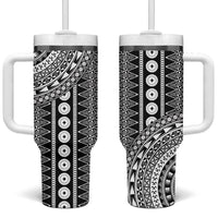 Fiji Custom Rugby National Heritage Tumbler With Handle Black Traditional Masi Inspired
