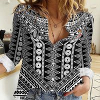 Fiji Custom Rugby National Heritage Women Casual Shirt Black Traditional Masi Inspired