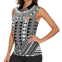 Fiji Custom Rugby National Heritage Women Sleeveless Polo Shirt Black Traditional Masi Inspired