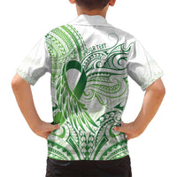 Its Okay Green Ribbon Personalised Family Matching Long Sleeve Bodycon Dress and Hawaiian Shirt Polynesian Depression Awareness